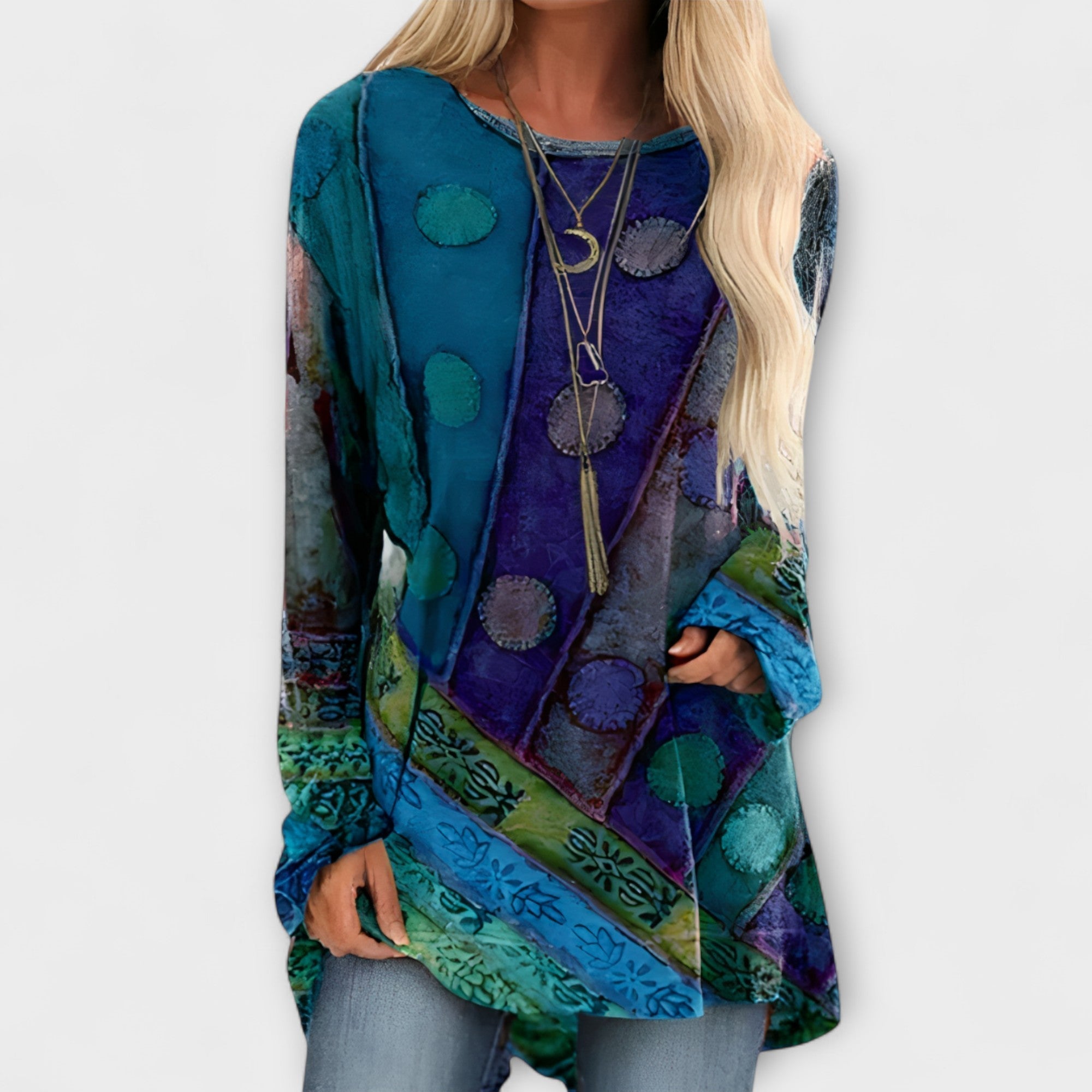 Άνετη μπλούζα με έθνικ σχέδια | Λουλούδι